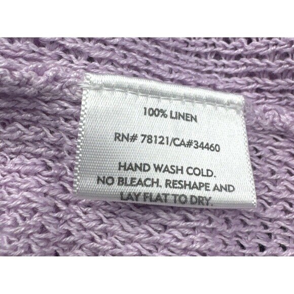 Women’s Eileen Fisher LAVENDER Cropped 100% Linen Long Sleeve Sweater Sz Small - Picture 7 of 10